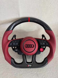 Volante Audi R8/S8 Sport - piel roja perforada y fibra de carbono