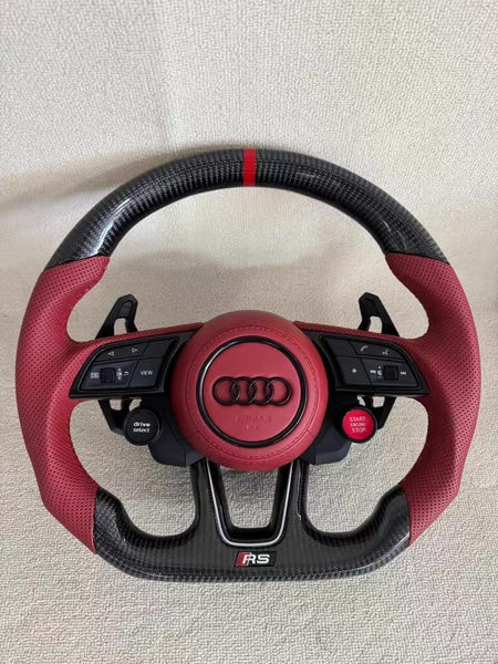 Volante Audi R8/S8 Sport - piel roja perforada y fibra de carbono